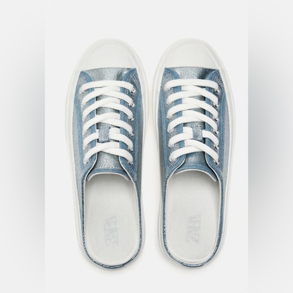 ZARA NWT METALLIC OPEN BACK DENIM SNEAKERS - Picture 4 of 5